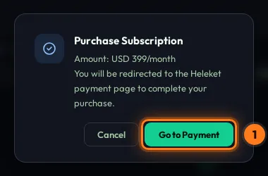 Purchase Subscription confirmation with Go to Payment button