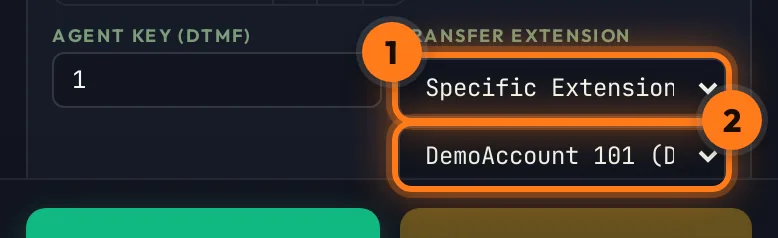 Specific Extension selected with DemoAccount 101 chosen