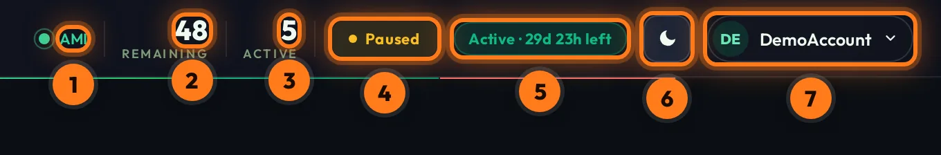 Status bar items numbered 1 to 7