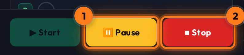 Running: Pause and Stop buttons