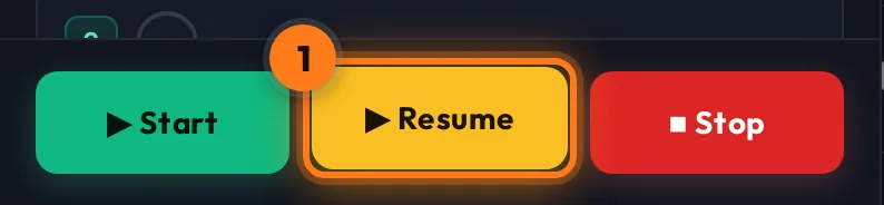 Paused: Resume button